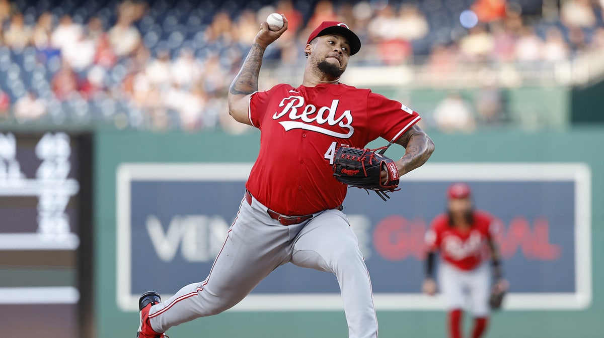 Cincinnati Reds starting pitcher Frankie Montas (47) pitches against the Washington Nationals during the first inning at Nationals Park.