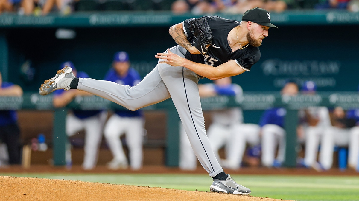 Chicago White Sox pitcher Garrett Crochet (45) throws during the second inning against the Texas Rangers at Globe Life Field. 