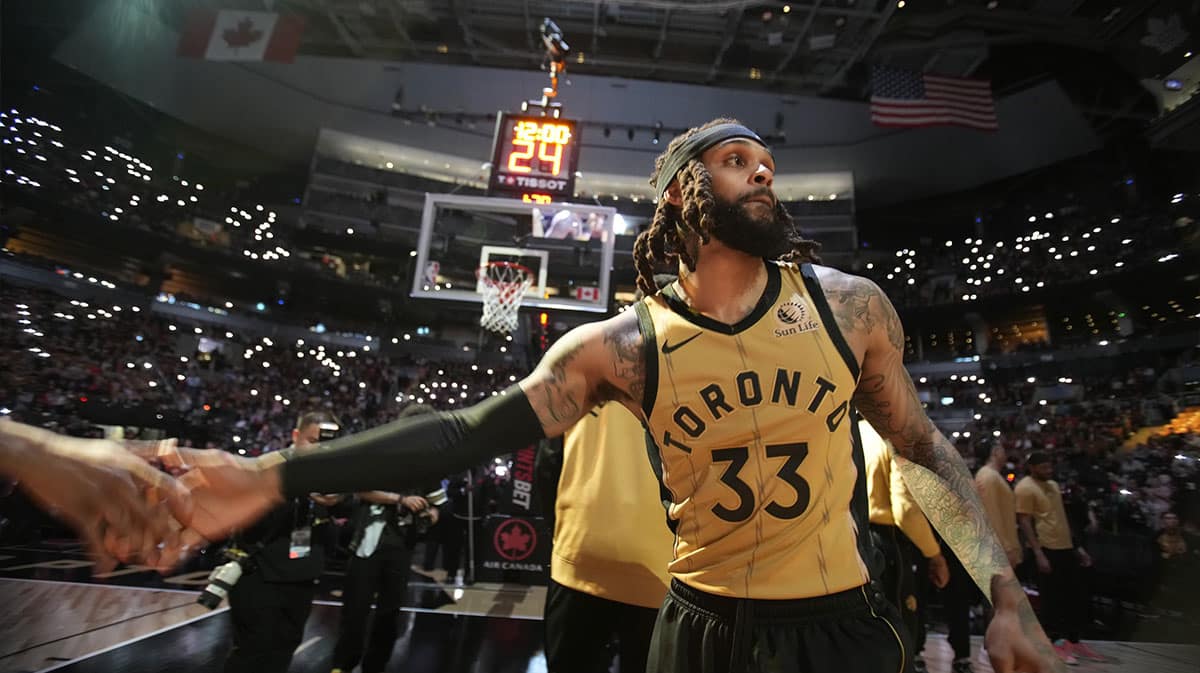 Toronto Raptors guard Gary Trent Jr. (33) during player introductions before a game against the Washington Wizards at Scotiabank Arena.