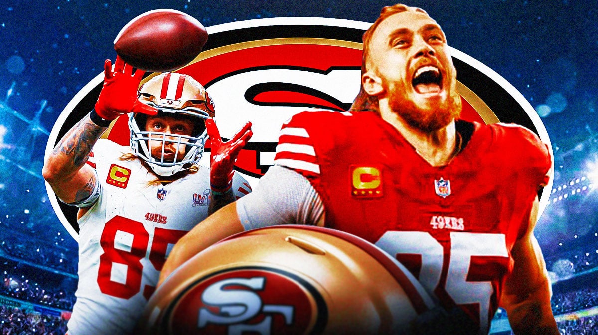 49ers George Kittle catching a pass next to George Kittle