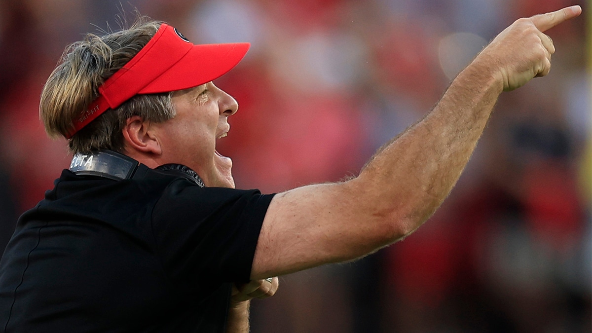 Georgia Bulldogs head coach Kirby Smart yells from the sideline during the third quarter of an NCAA Football game Saturday, Oct. 28, 2023 at EverBank Stadium in Jacksonville, Fla. Georgia defeated Florida 43-20.