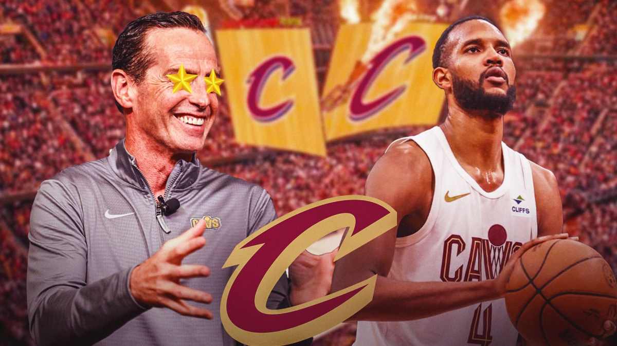 Cavs Kenny Atkinson with stars in his eyes looking at Evan Mobley