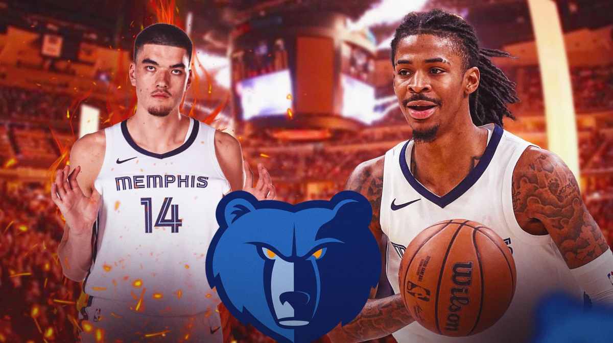 Ex-Purdue basketball's Zach Edey stands next to Grizzlies' Ja Morant after NBA Summer League game