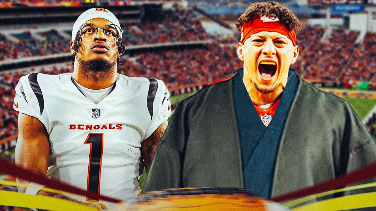 Ja'Marr Chase as Harry Potter and Patrick Mahomes as Voldemort