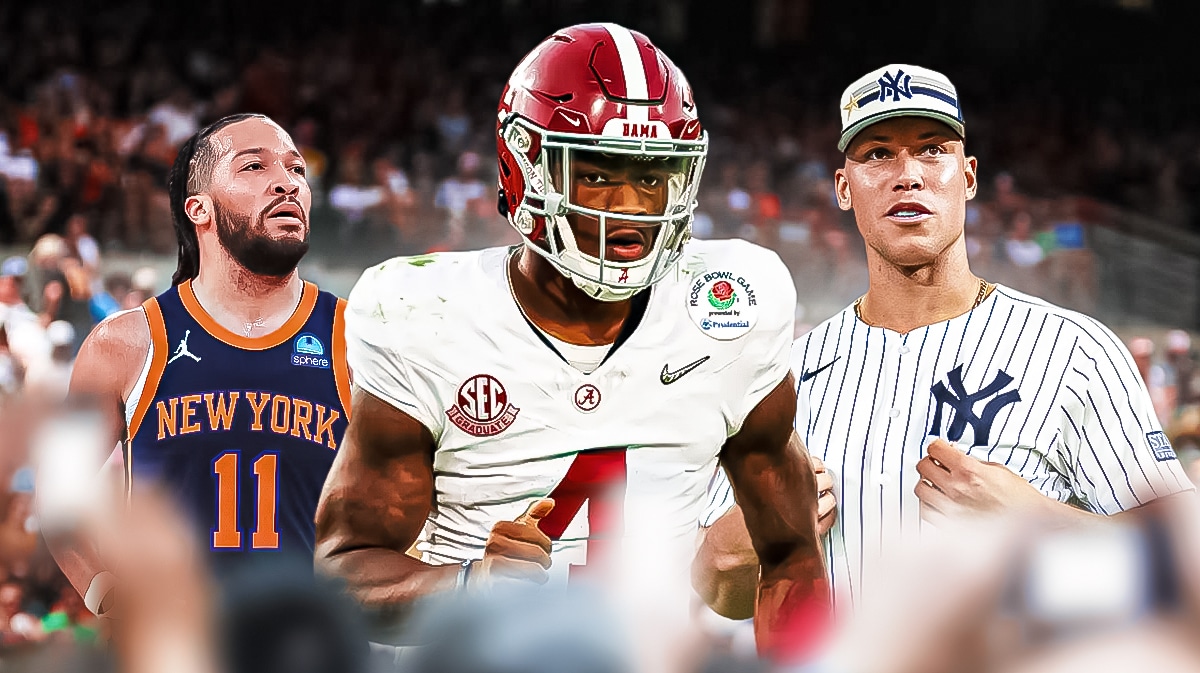 Alabama football Jalen Milroe with Yankees Aaron Judge and Jalen Brunson