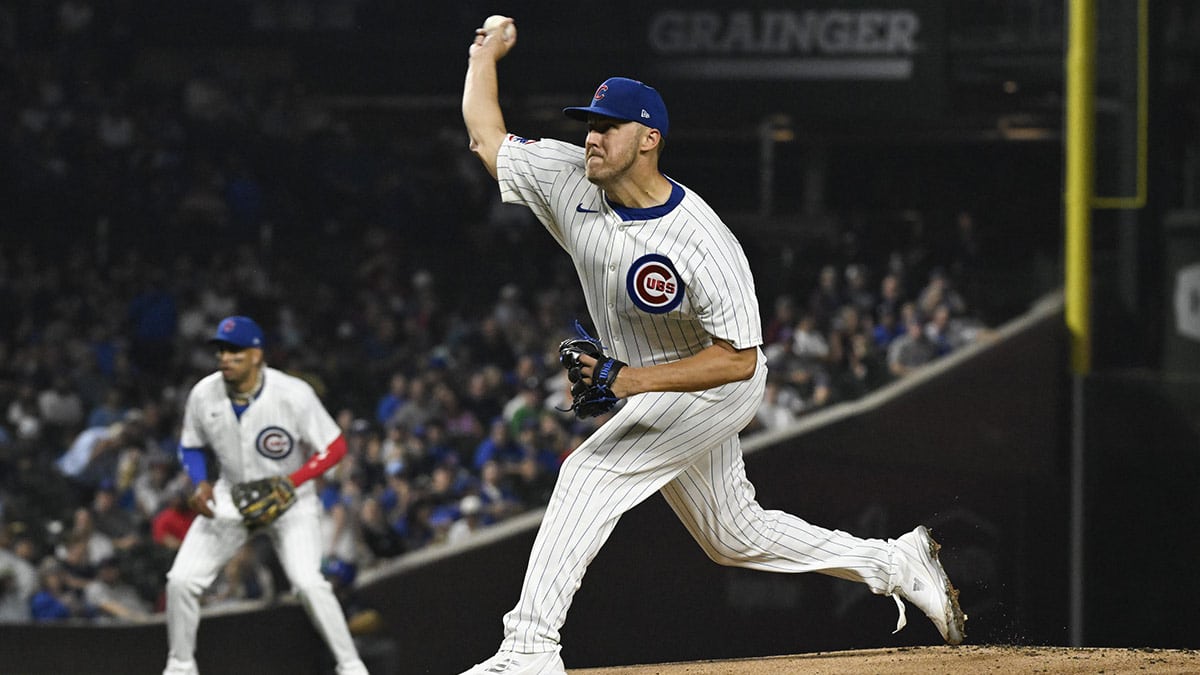 Chicago Cubs pitcher Jameson Taillon (50) delivers against the Milwaukee Brewers during the first inning at Wrigley Field. 