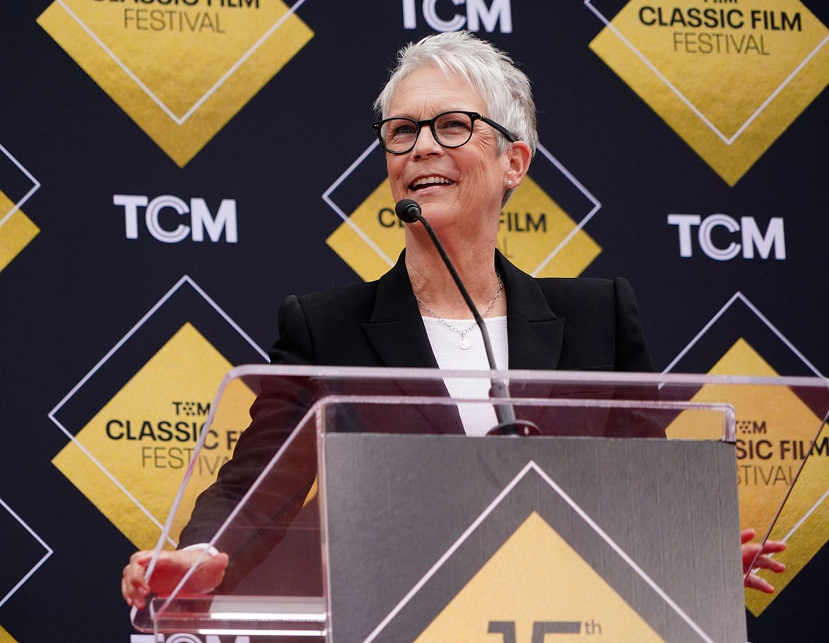 Jamie Lee Curtis speaking at the TCM Classic Film Festival in 2024.