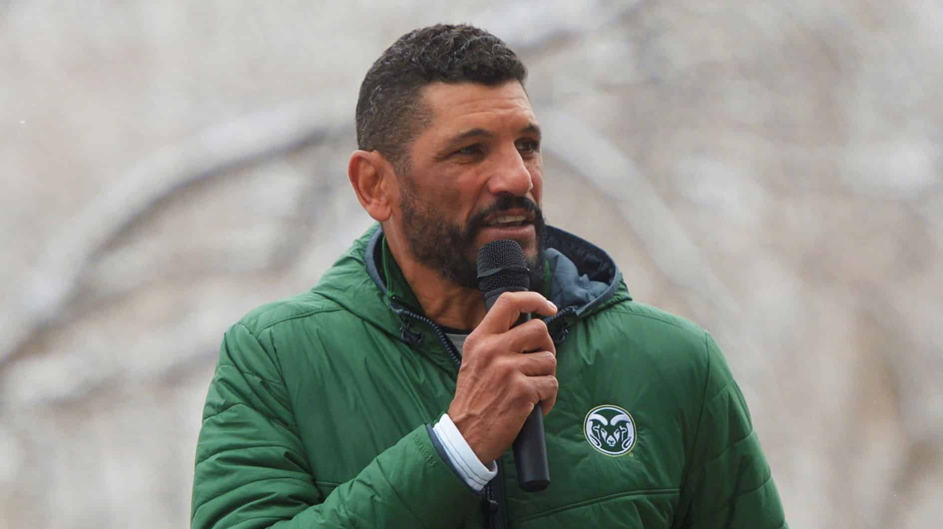 Colorado State football coach Jay Norvell speaks before the Grit run on Saturday, April 20, 2024. The run is a charity race to raise money for cystic fibrosis research.