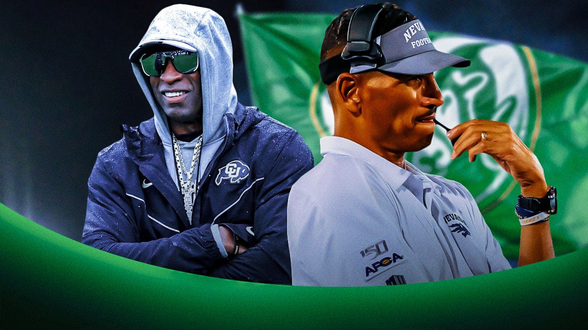 Jay Norvell, Deion Sanders, Colorado football, Colorado State football, Jay Norvell Deion Sanders, Jay Norvell and Deion Sanders with Colorado State football stadium in the background