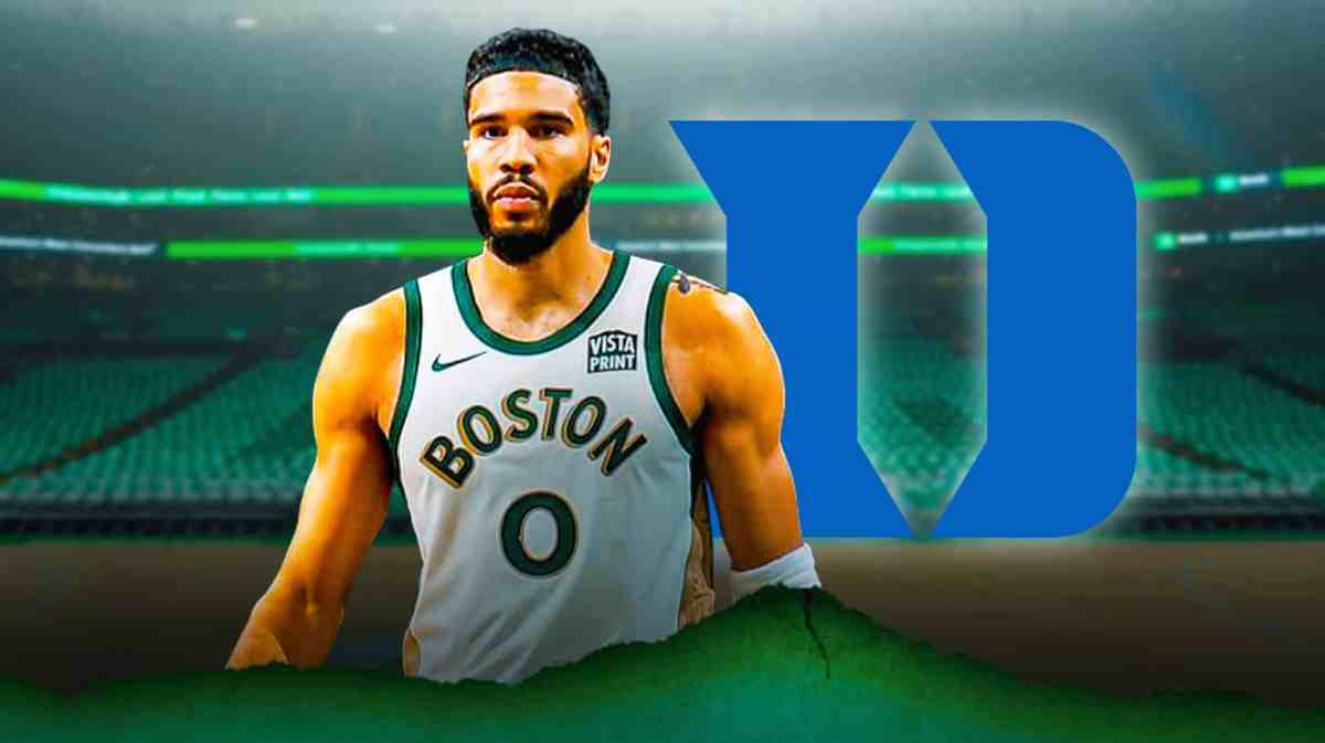 Duke basketball, Blue Devils, Jayson Tatum, Jayson Tatum contract, Jayson Tatum Duke, Jayson Tatum and Duke logo with Celtics arena in the background