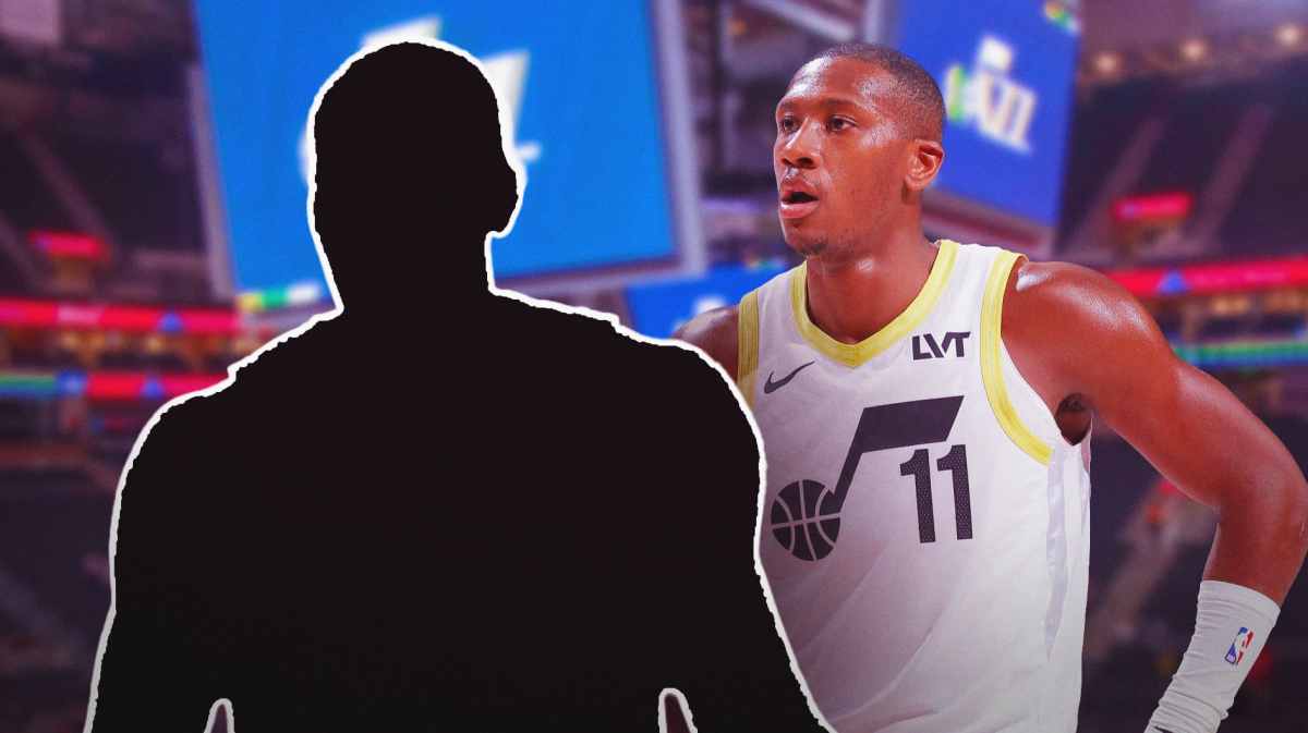 Kris Dunn next to the blacked-out silhouette of Kris Dunn in the Jazz's arena.