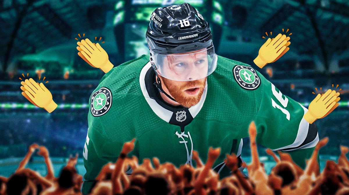 Joe Pavelski in a Stars uniform. Clapping emojis all around him