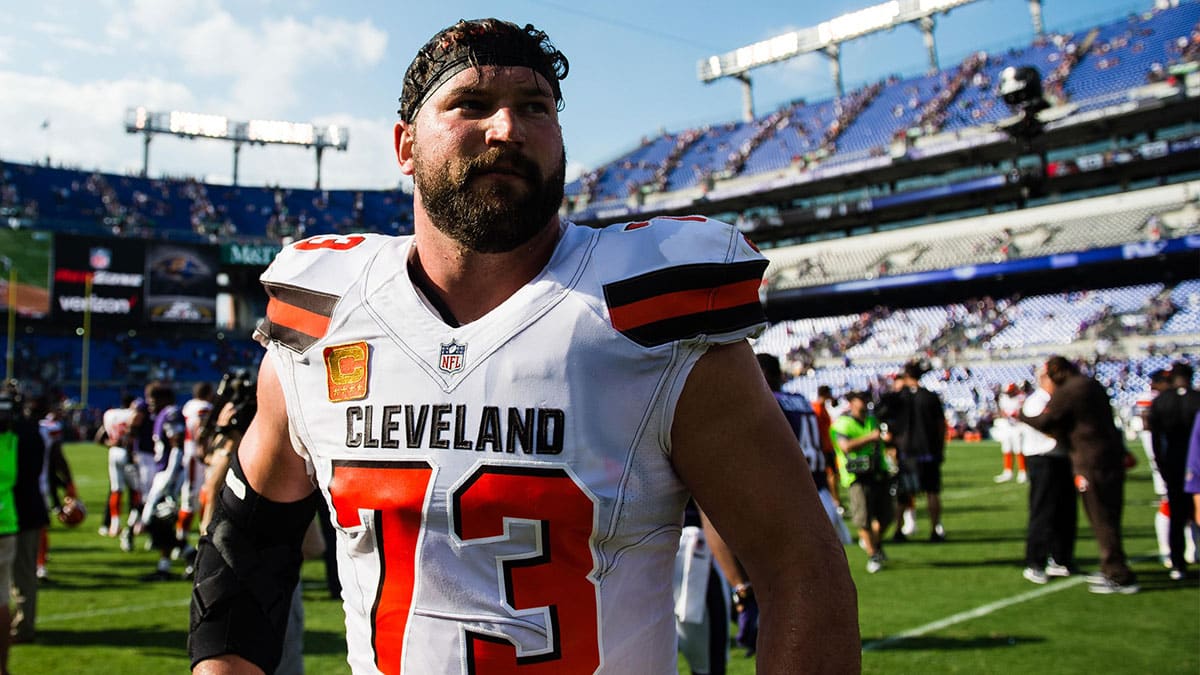 Cleveland Browns offensive tackle Joe Thomas (73) walks off the field after the Baltimore Ravens defeated the Browns 24-10 at M&T Bank Stadium.
