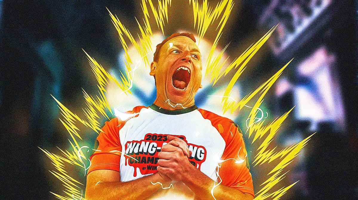 Joey Chestnut with Super Saiyan glow