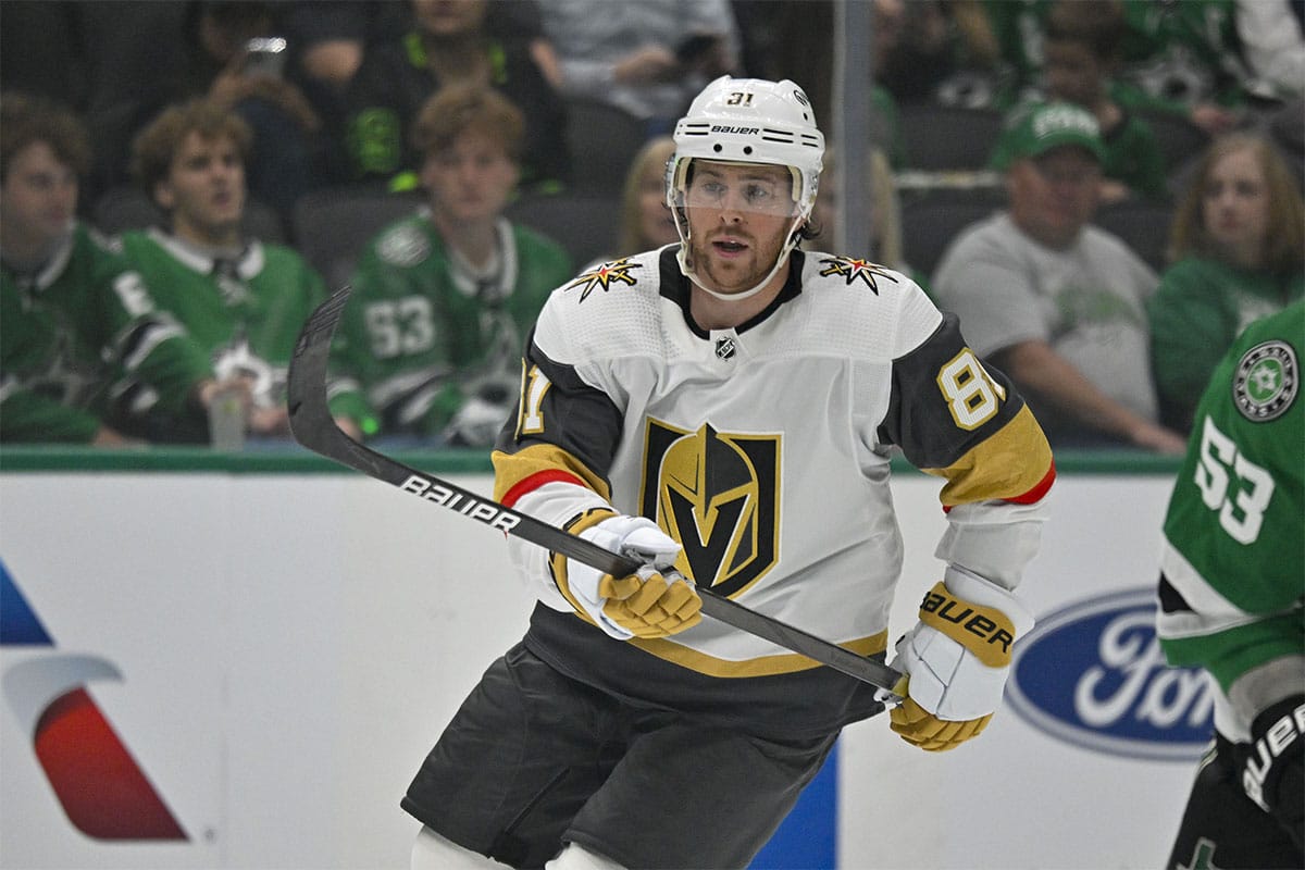 Vegas Golden Knights right wing Jonathan Marchessault (81) skates against the Dallas Stars during the second period in game two of the first round of the 2024 Stanley Cup Playoffs at American Airlines Center