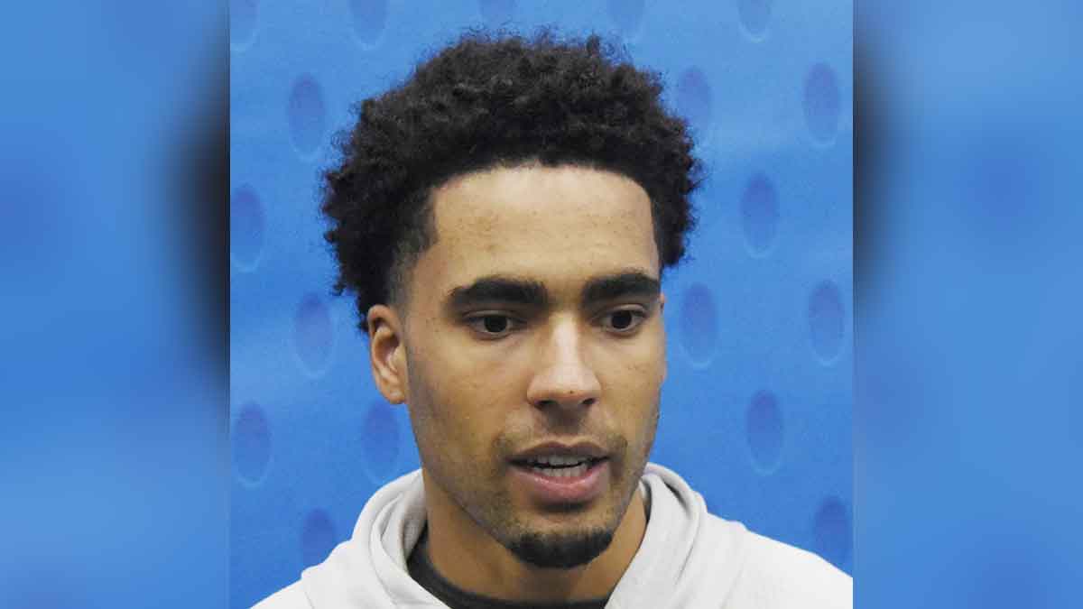 Jontay Porter talks to the media during day two of the NBA Draft Combine at Quest Multisport Complex