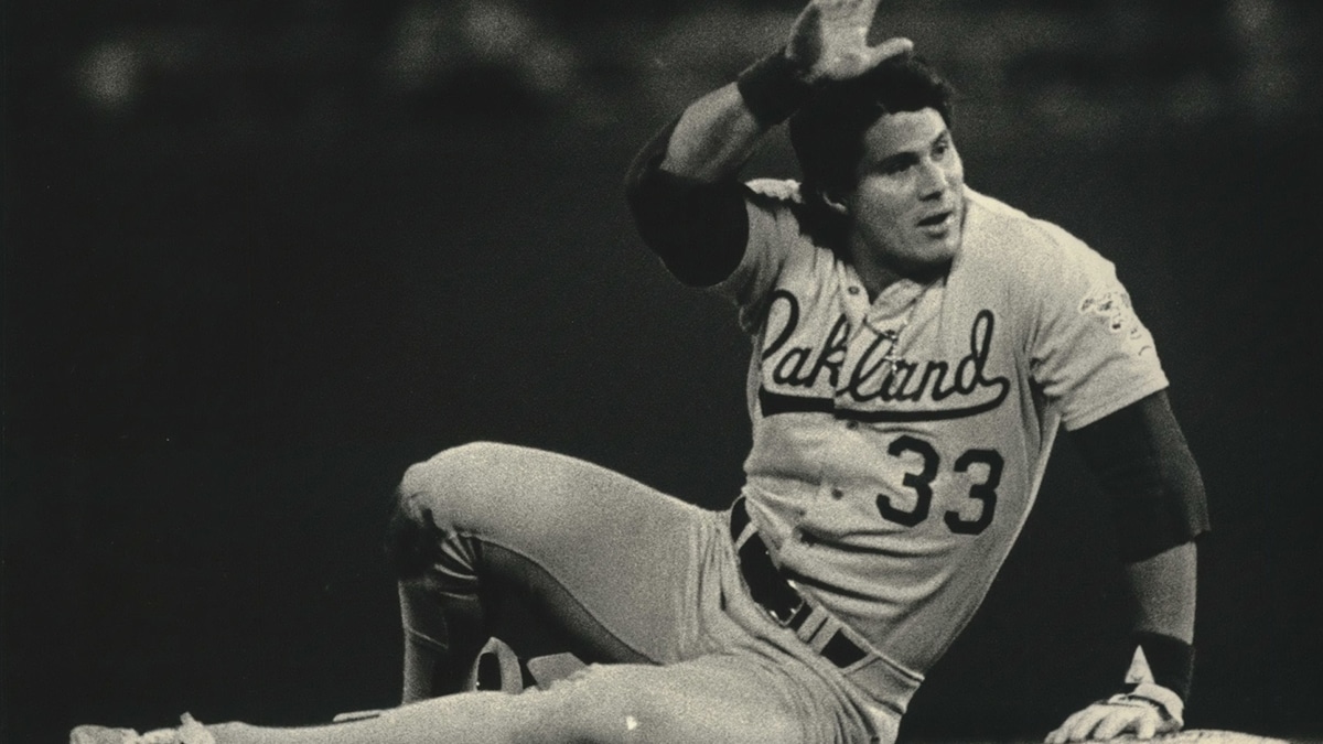 Jose Canseco asks for time after stealing his 40th base of the 1988 season, making him the first player in Major League history to hit 40 home runs and steal 40 bases in one year. 1988 Press Photo Jose Canseco Of Oakland After Stealing Base Asks For Time U S
