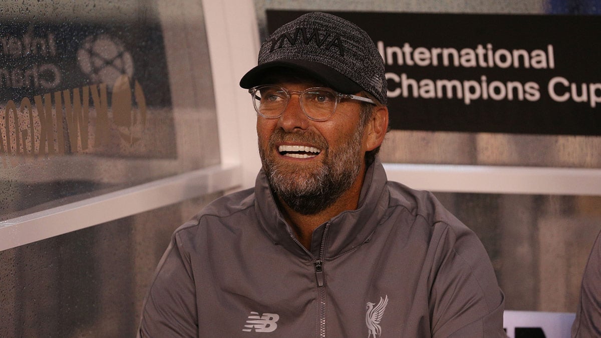 Liverpool manager Jurgen Klopp before the first half of an International Champions Cup soccer match against Manchester City at MetLife Stadium.