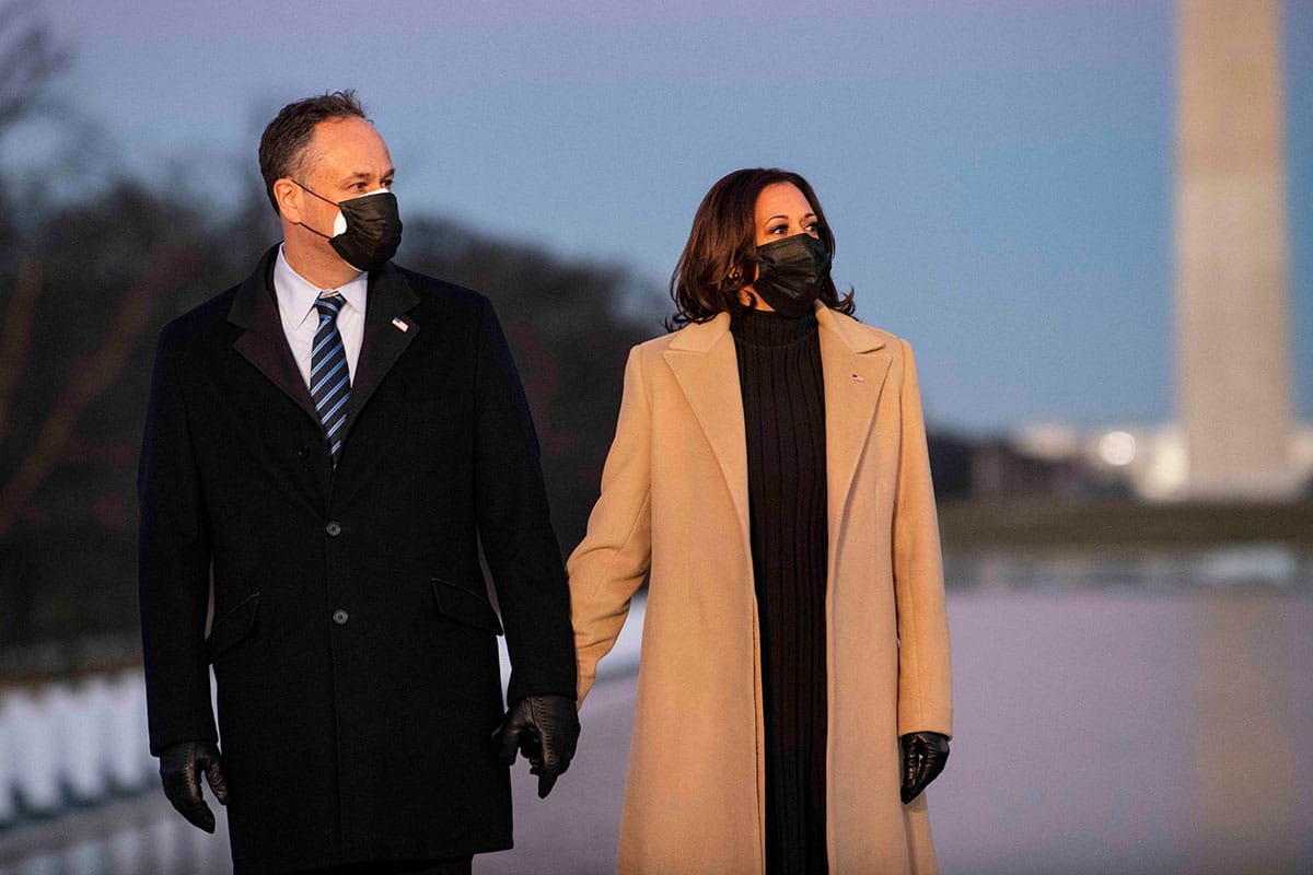 As part of the inauguration of Joe Biden as president, he, his wife Jill, Vice President-Elect Kamala Harris, and husband Doug Emhoff attend a memorial for lives lost to COVID-19 around the Lincoln Memorial Reflecting Pool.