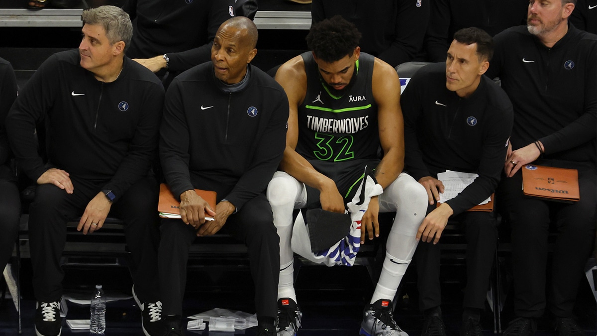 Karl-Anthony Towns on the bench during the WCF