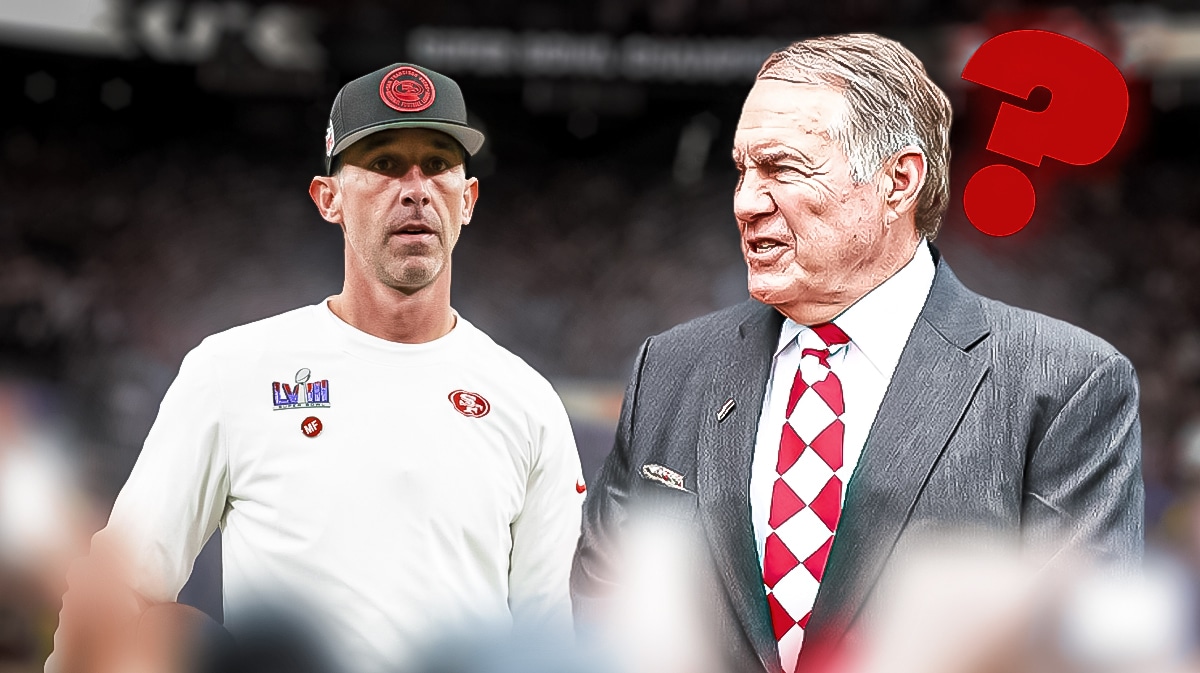 49ers' Kyle Shanahan, Bill Belichick, question mark above