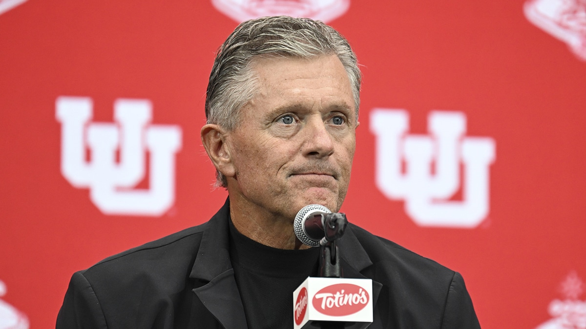 Utah Utes head coach Kyle Whittingham speaks to the media during the Big 12 Media Days at Allegiant Stadium.