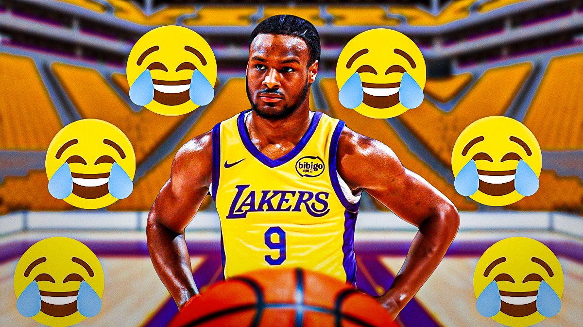 Bronny James with a bunch of crying laughing emojis in the background