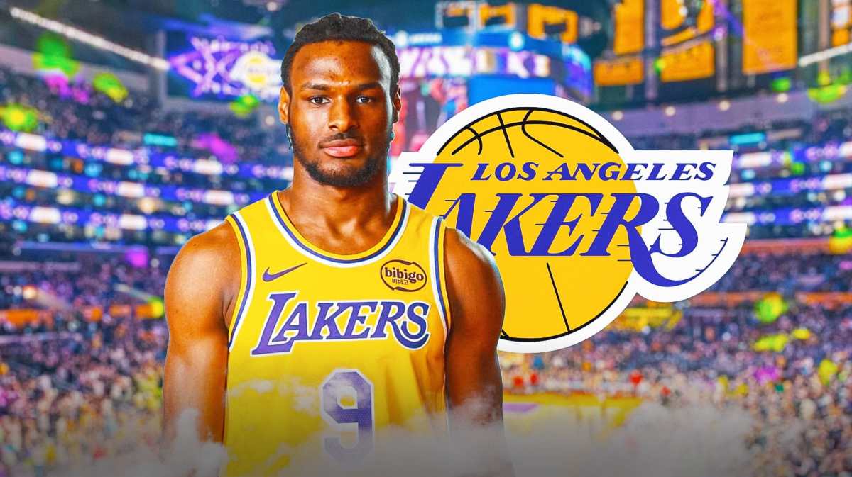 Ex-USC basketball star, Lakers rookie Bronny James stands in front of 2024 NBA Draft reporters