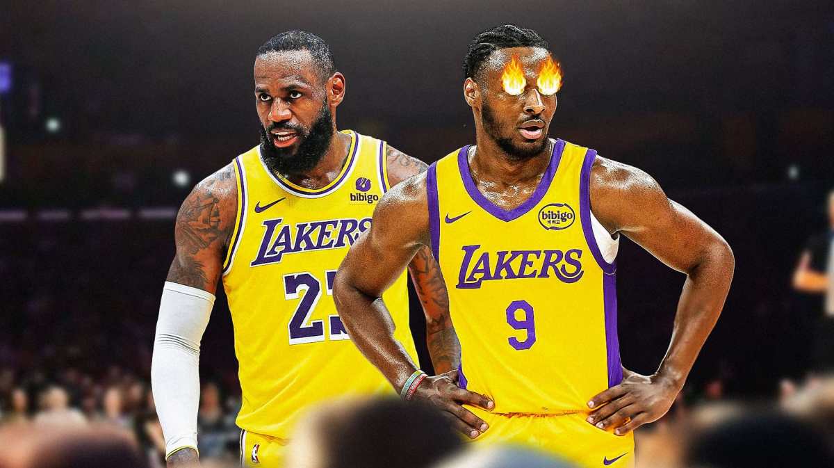 Bronny James with fire on his eyes. LeBron James