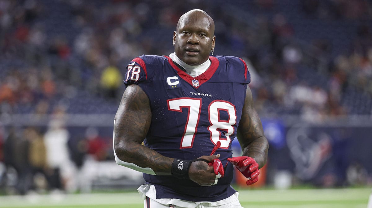 Houston Texans offensive tackle Laremy Tunsil (78) walks off the field before the game against the Cleveland Browns at NRG Stadium.