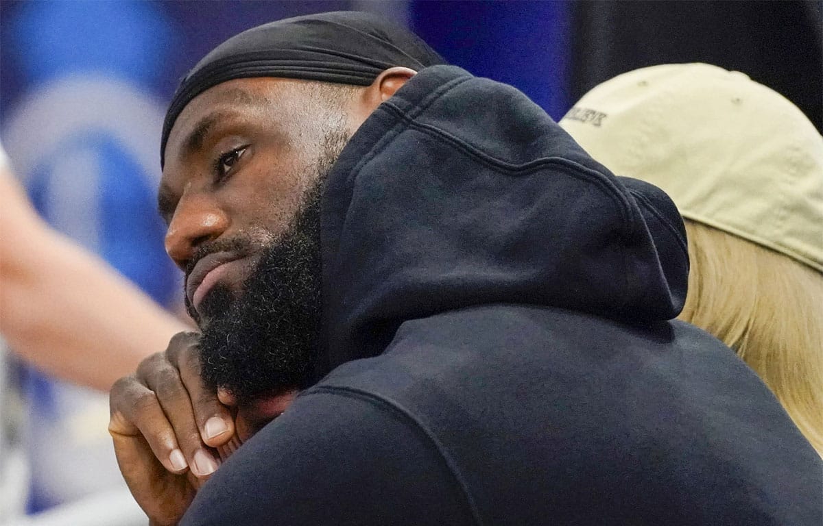LeBron James watches his son Bronny James participate in the 2024 NBA Draft Combine at Wintrust Arena