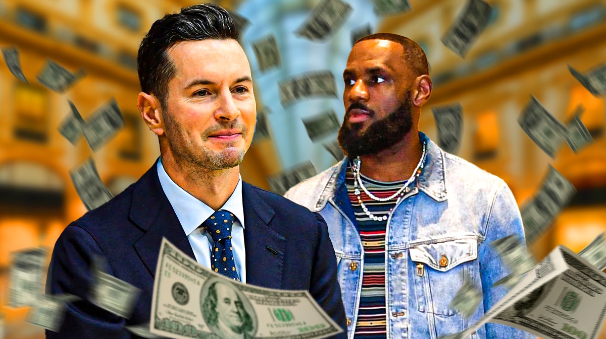 Lakers LeBron James with JJ Redick Anthony Davis Rob Pelinka