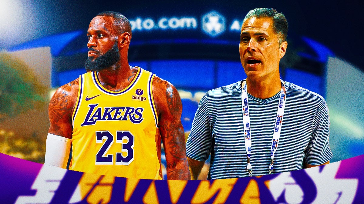 Lakers' LeBron James, general manager Rob Pelinka, Crypto.com Arena