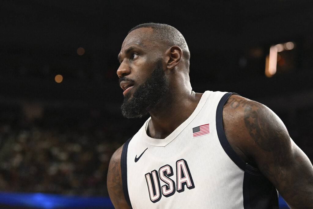 USA forward Lebron James (6) looks on during the third quarter against Canada in the USA Basketball Showcase at T-Mobile Arena.
