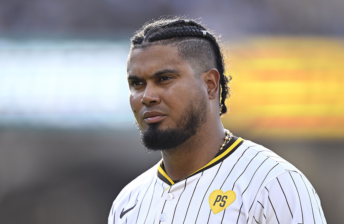 San Diego Padres first baseman Luis Arraez (4) looks on during the eighth inning against the Seattle Mariners at Petco Park.