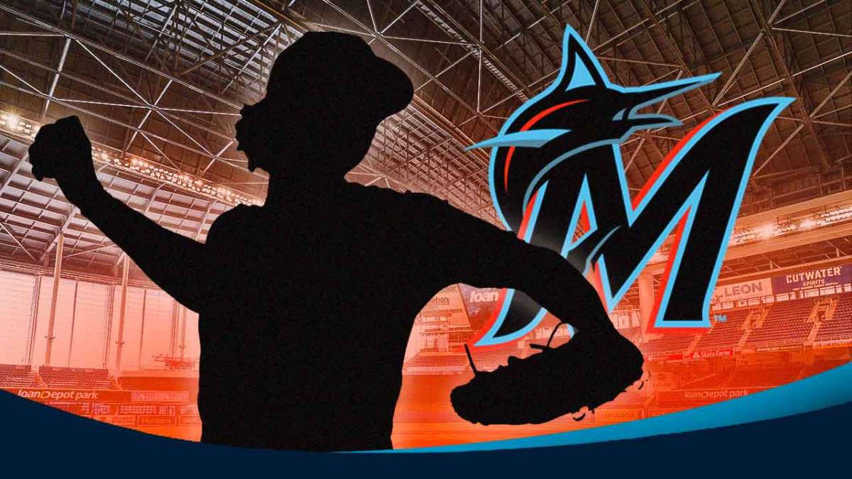 Max Meyers silhouette with Marlins logo in the background.