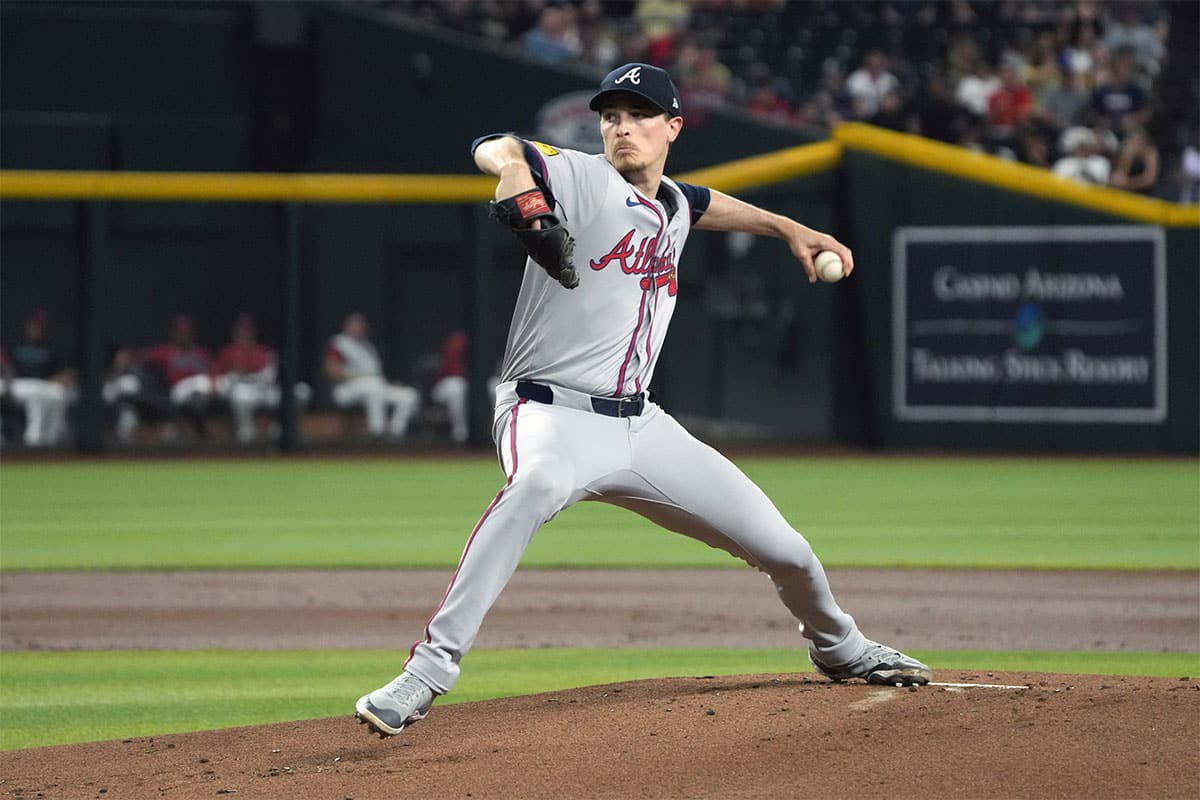 Atlanta Braves pitcher Max Fried (54) throws against the Arizona Diamondbacks in the first inning at Chase Field.