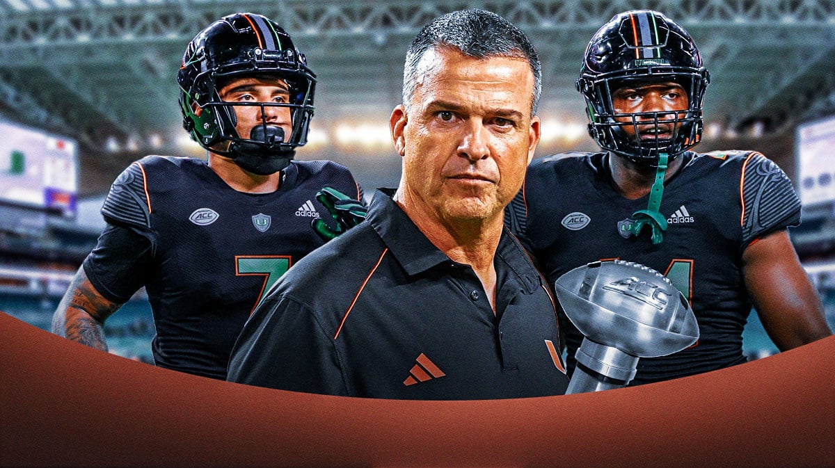 Miami (Fl) football's Mario Cristobal, Xavier Restrepo, Ruben Bain Jr.
