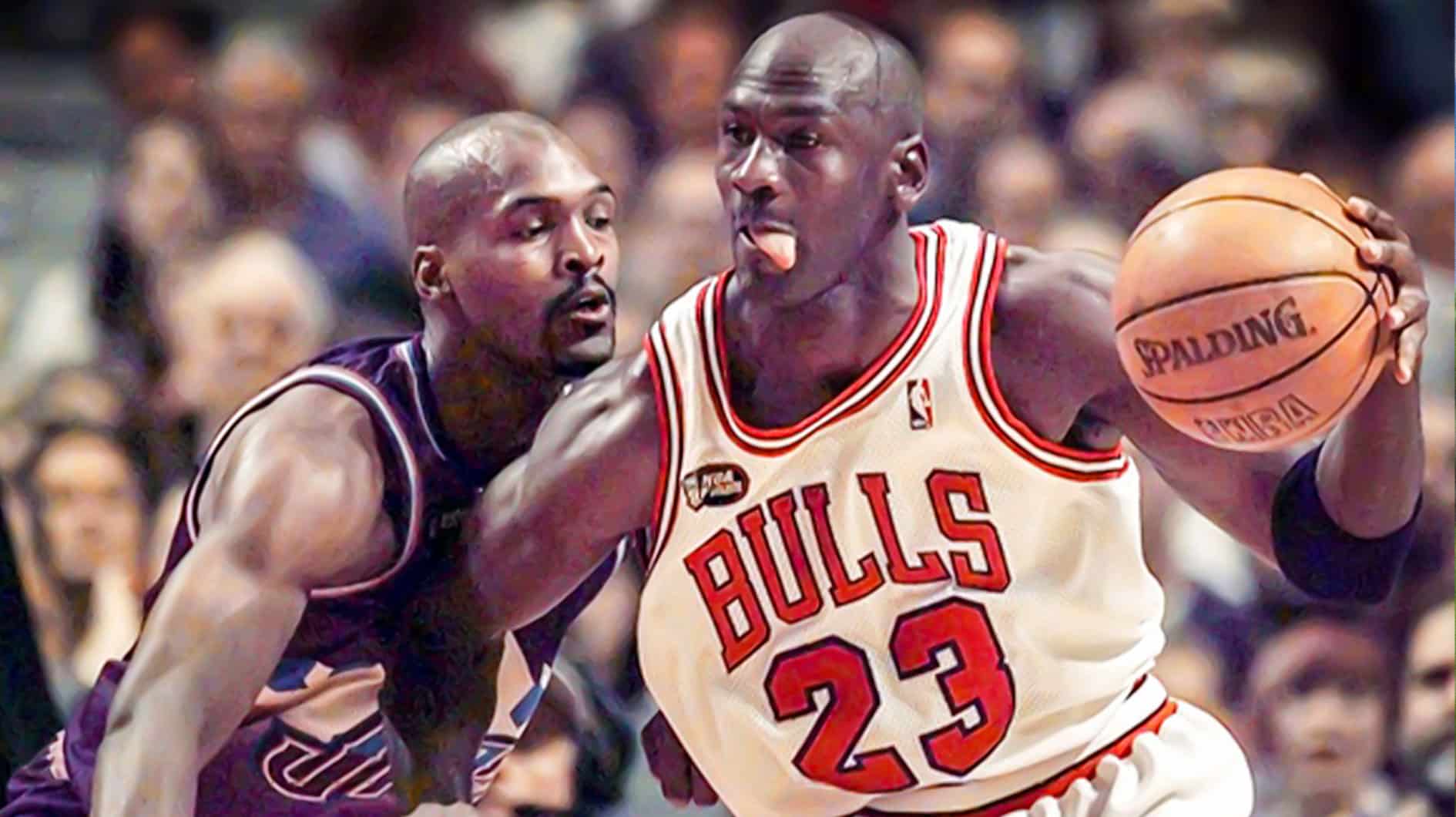 Michael Jordan, the greatest athlete of all time, guarded by Byron Russell in the last dance season