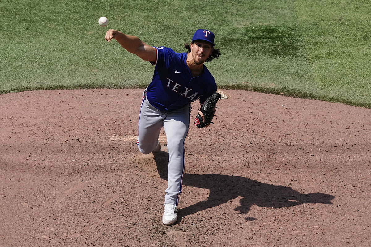 Texas Rangers pitcher Michael Lorenzen (23) pitches to the Toronto Blue Jays during the sixth inning at Rogers Centre.