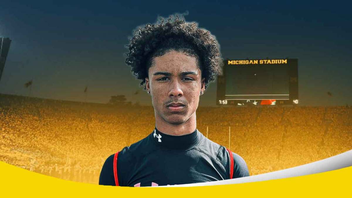 Michigan football, Wolverines, Ivan Taylor, Michigan football recruiting, Notre Dame football, Ivan Taylor (high school football player) with Michigan football stadium in the background