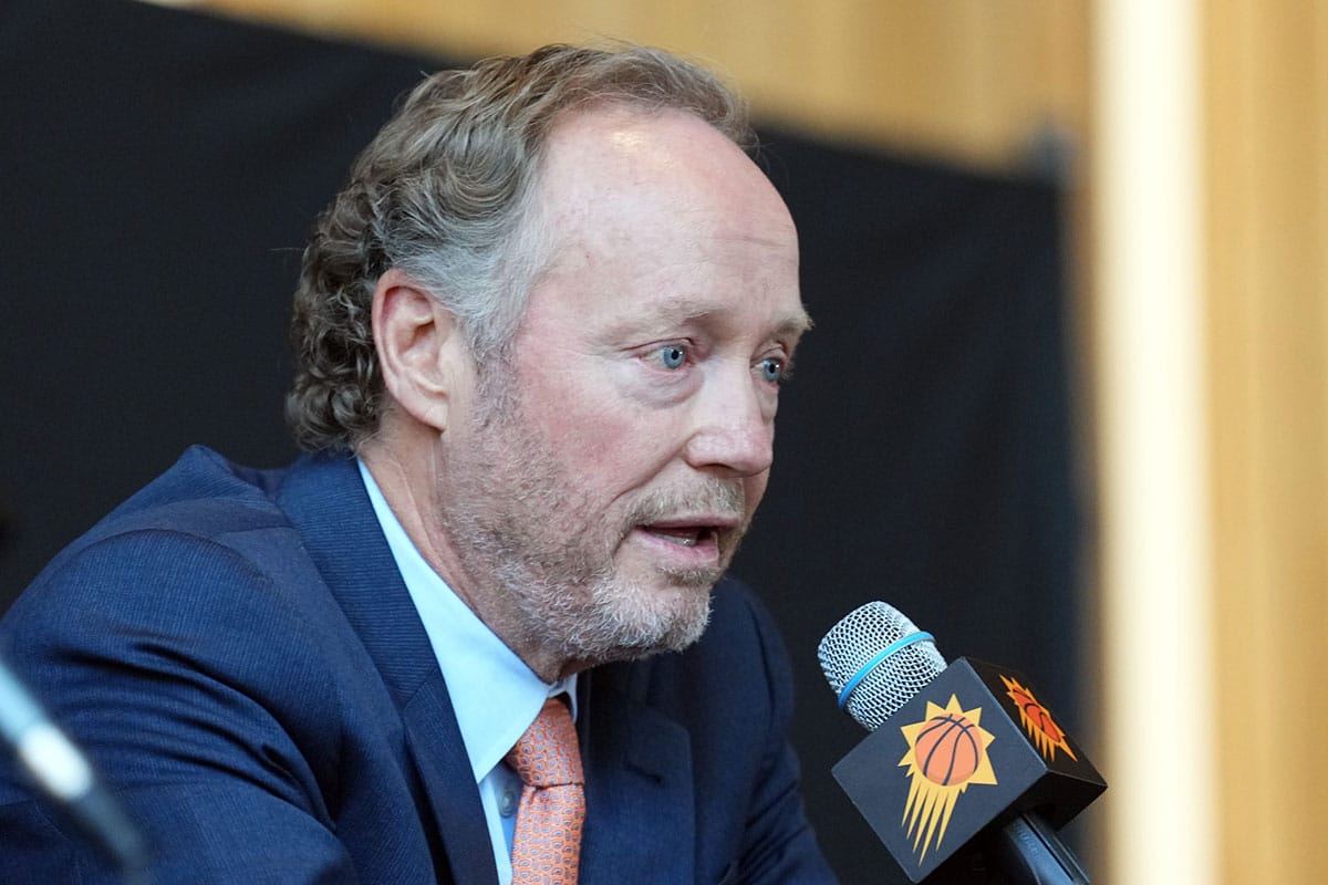 Mike Budenholzer speaks during a press conference to announce his job as head coach of the Phoenix Suns.