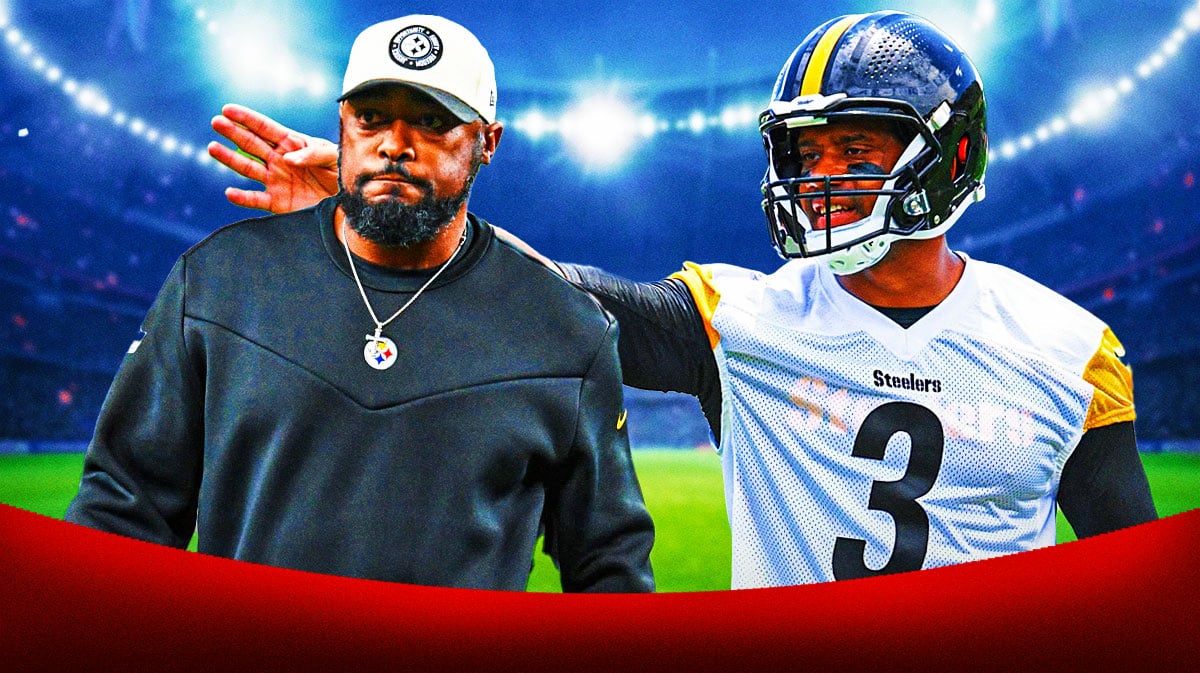 Pittsburgh Steelers head coach Mike Tomlin and star Russell Wilson in front of Acrisure Stadium.