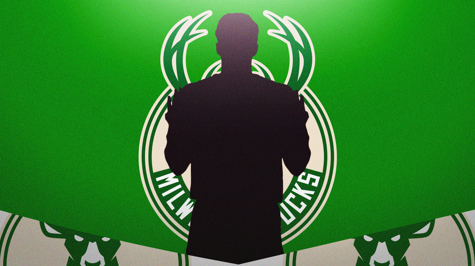 Bucks' Taurean Prince in front of Lakers logo during free agency, Giannis Antetokounmpo in background