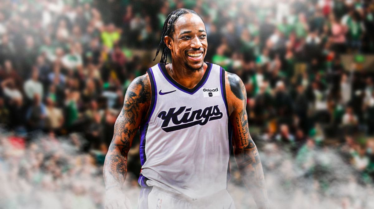 DeMar DeRozan in a Kings uniform, smiling