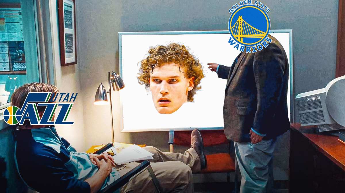 Warriors and Jazz logos in a Moneyball scene