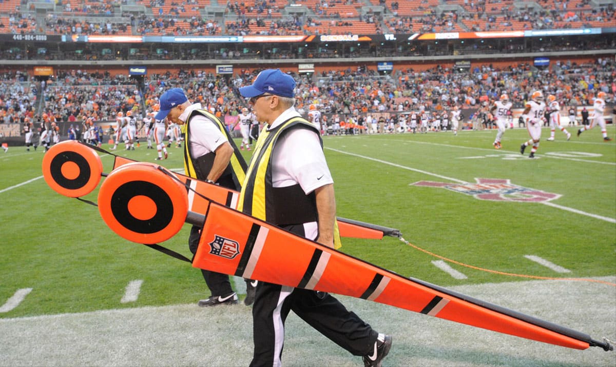 The chain gang during a game between the Cincinnati Bengals and the Cleveland Browns at Cleveland Browns Stadium. Cleveland won 34-24.