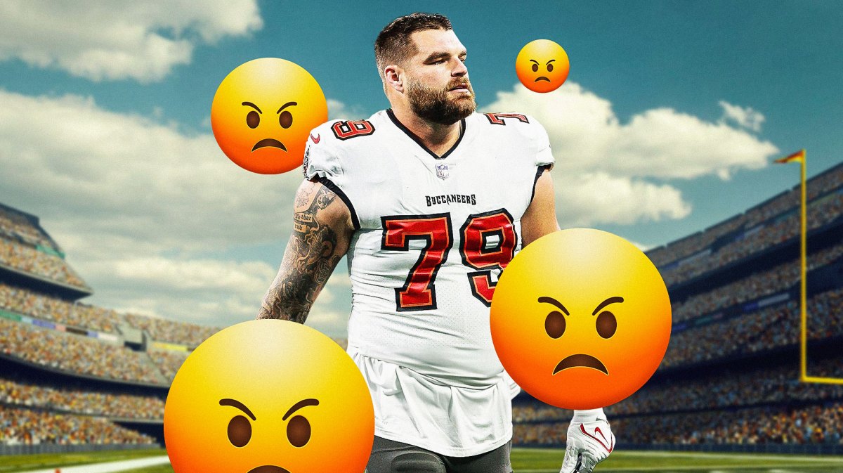 Tristan Wirfs with angry emojis around him