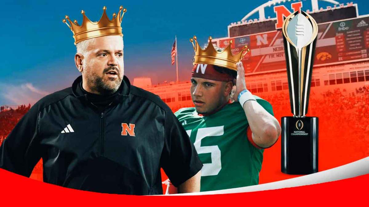 Nebraska football Matt Rhule with Cornhuskers QB Dylan Raiola amid Big Ten Conference offseason