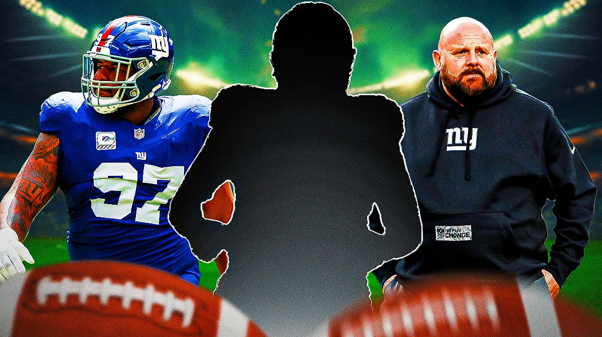 Jermaine Eluemunor as a silhouette. Brian Daboll, Dexter Lawrence